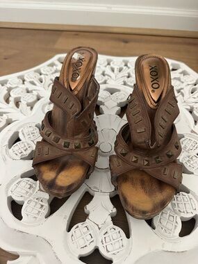 XOXO Brown Studded Slide Mules